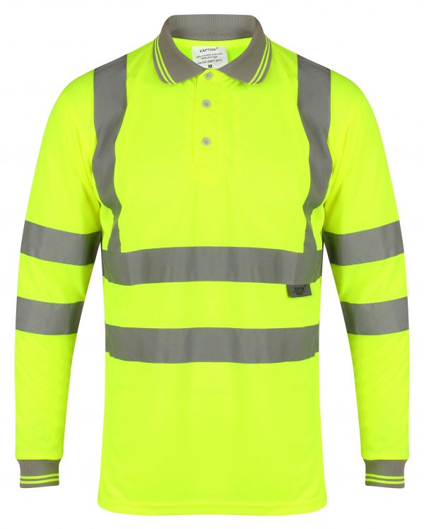 Kapton Hi-Vis Long Sleeve Polo Shirt Grey Collar - PPE Supplies Direct