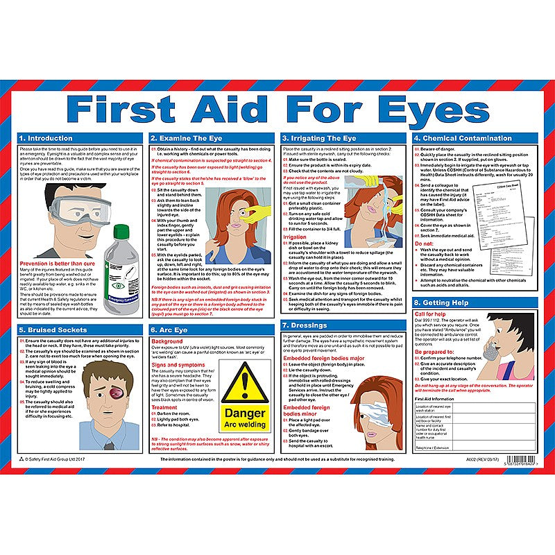 First Aid for Eyes Poster, Laminated (59 x 42 cm) - PPE Supplies Direct
