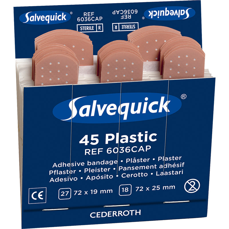 Salvequick Sterile Plastic Plaster, Single Refill (45 Plasters) - PPE Supplies Direct