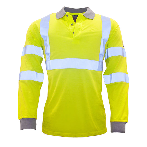 Flame Resistant Anti-Static Hi-Vis Long Sleeve Polo Shirt - PPE Supplies Direct