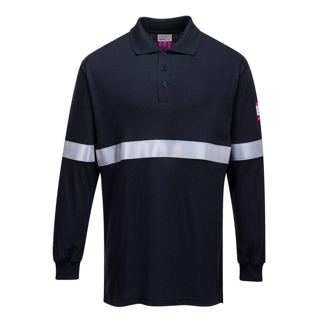Flame Resistant Anti-Static Long Sleeve Polo Shirt with Reflective Tape - PPE Supplies Direct