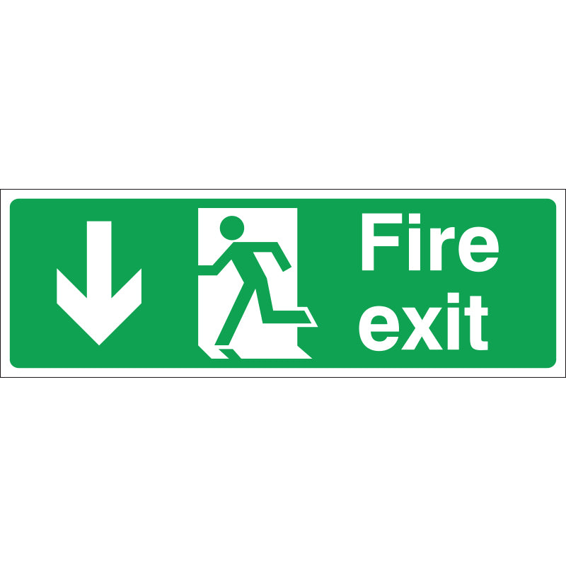 Fire Exit (DOWN) Sign, Rigid, 30x10cm - PPE Supplies Direct