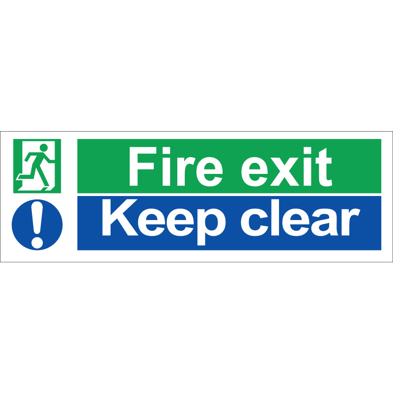 Fire Exit Keep Clear Sign, Vinyl, 45x15cm - PPE Supplies Direct