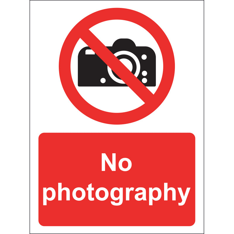 No Photography Sign, Vinyl, 15x20cm - PPE Supplies Direct