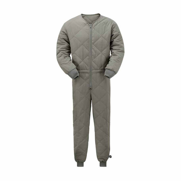 Quilted full body liner for coveralls in grey with zip fasten.