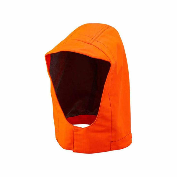 Orange Rail Spec FR-AST ARC waterproof hood salopette with hook and loop fasten.
