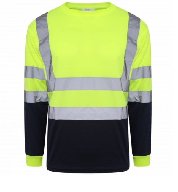 Kapton Hi-Vis Long Sleeve Two Tone Crew Neck T-Shirt - PPE Supplies Direct